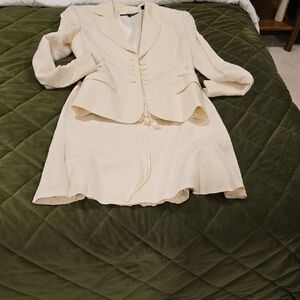 Chic Cream Women's Blazer and Skirt Set